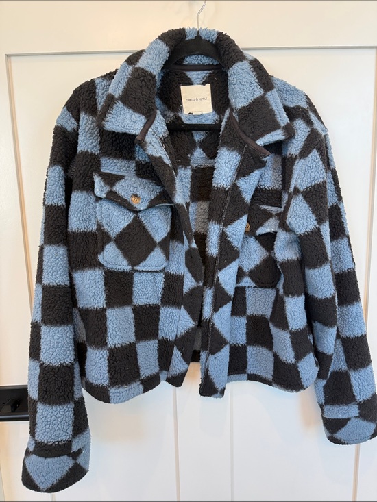 Thread & Supply Jackets & Blazers - Thread & Supply Blue and Black Checkerboard Sherpa Jacket